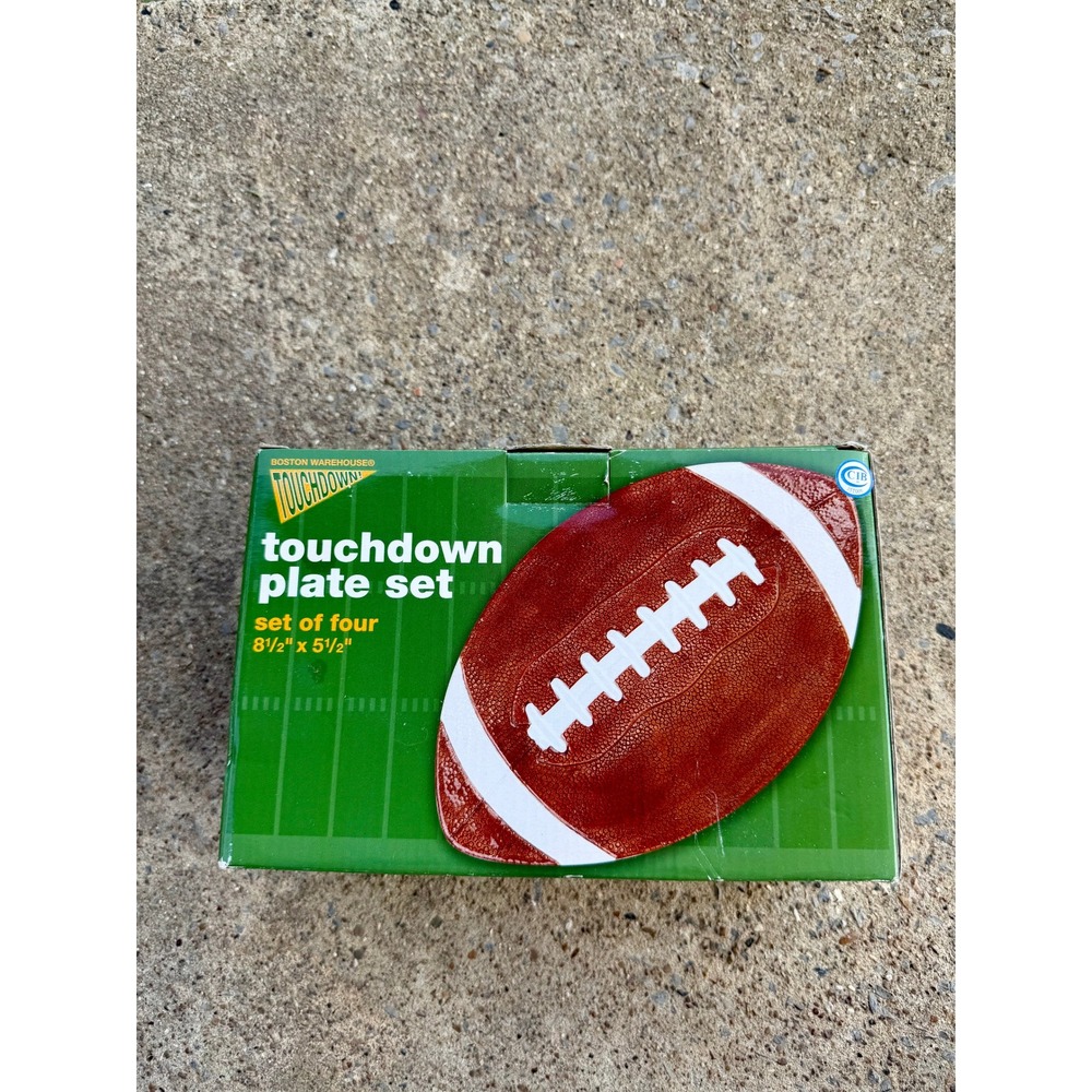 Boston Warehouse Touchdown Football Ceramic Plate Set of 4 Game Day 51299